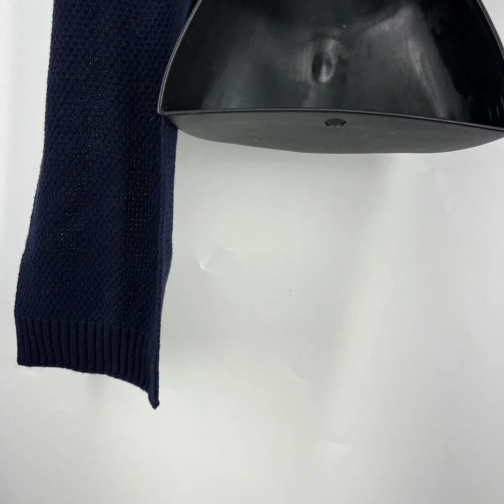 Oliver Spencer Mens Navy Blue Textured Knit Winter Scarf Ribbed Trim Designer